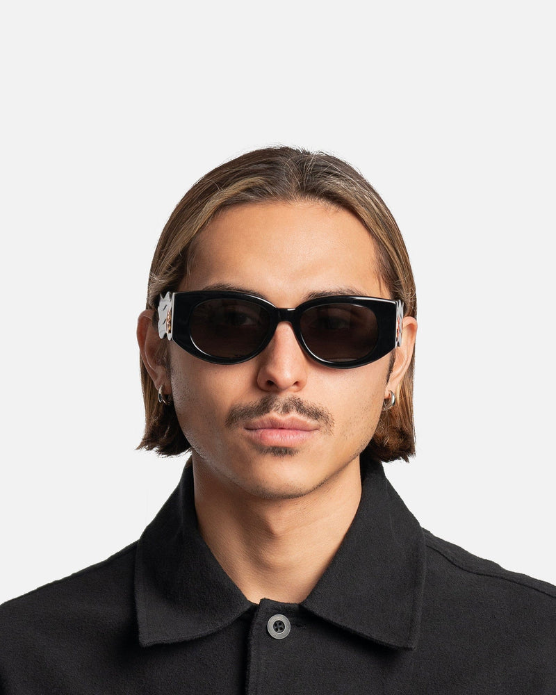 Casablanca Eyewear Acetate & Metal Wave Oval Sunglasses in Black/Gold