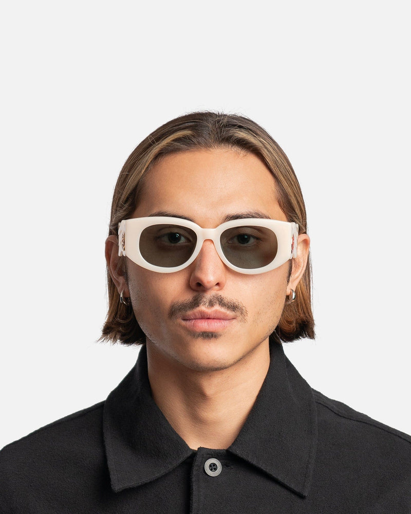 Casablanca Eyewear Acetate & Metal Wave Oval Sunglasses in Creme/Solid Green