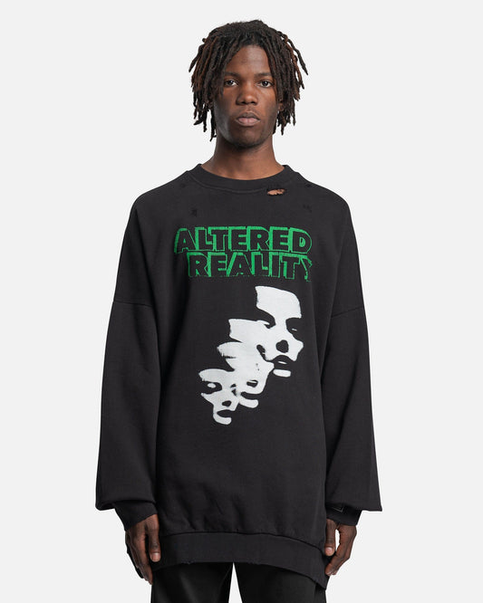 Raf Simons Mens Sweater Altered Reality Destroyed Crewnek Sweater in Black