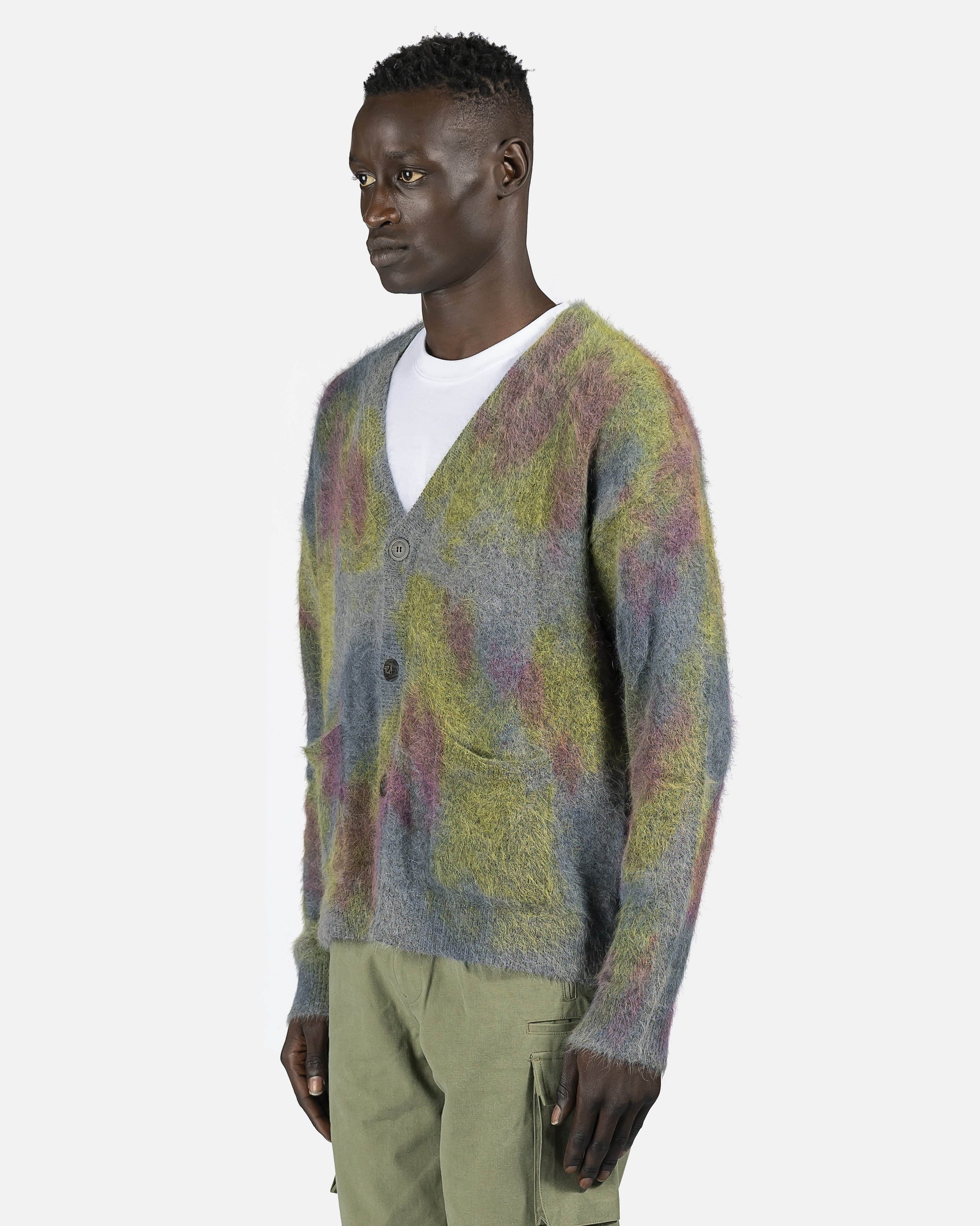 John Elliott mens sweater Angora Cardigan in Charcoal Skittles