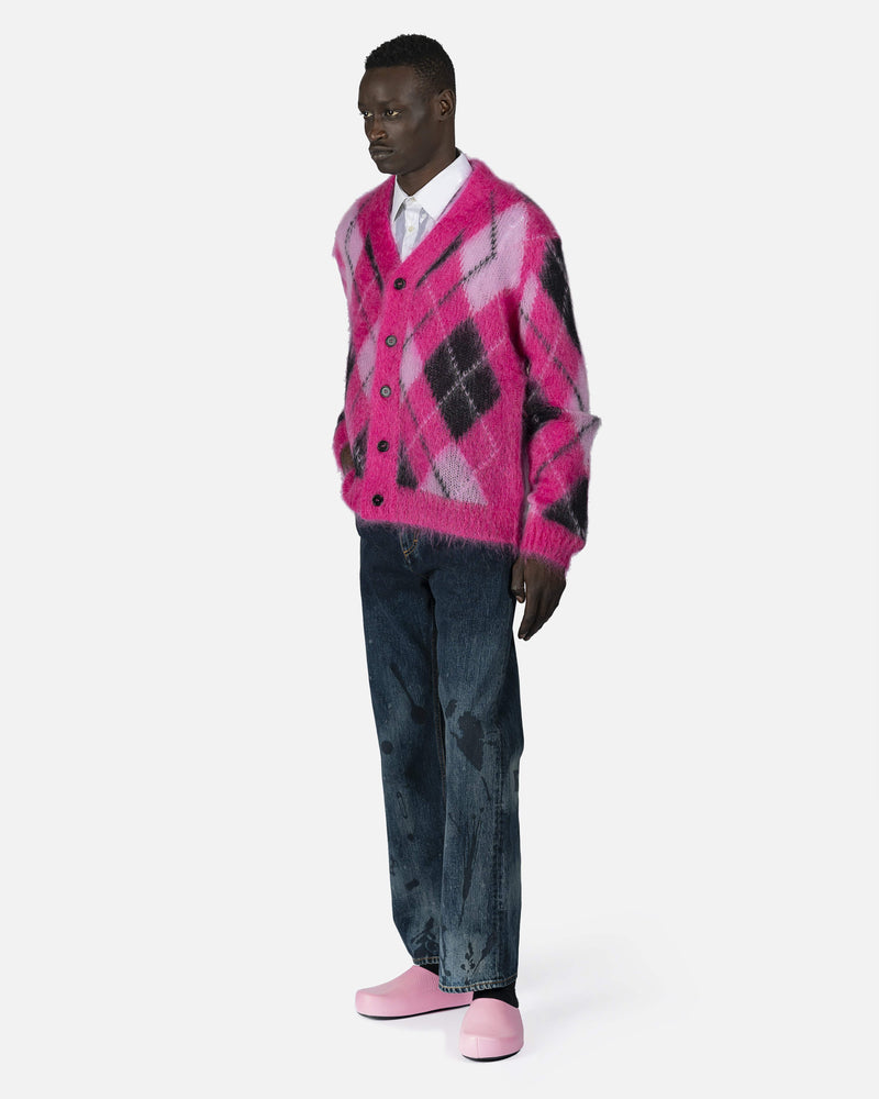 Marni mens sweater Argyle Knit Cardigan in Pink