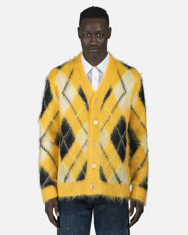 Marni mens sweater Argyle Knit Cardigan in Yellow