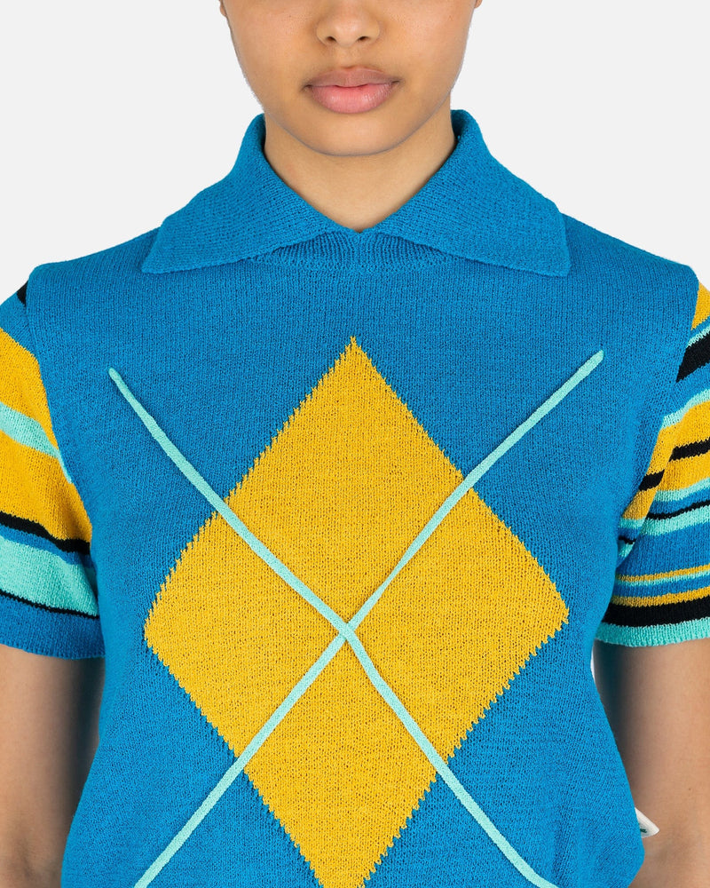 Andersson Bell Women Tops Argyle Stripe Polo Knit Top in Blue