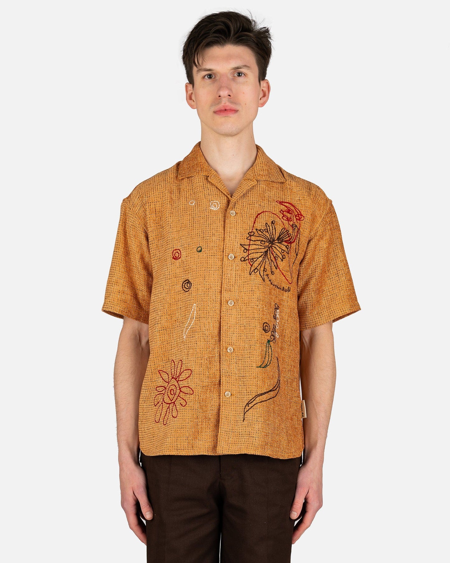 Andersson Bell Men's Shirts Aube Embroidery Open Collar Shirt in Orange