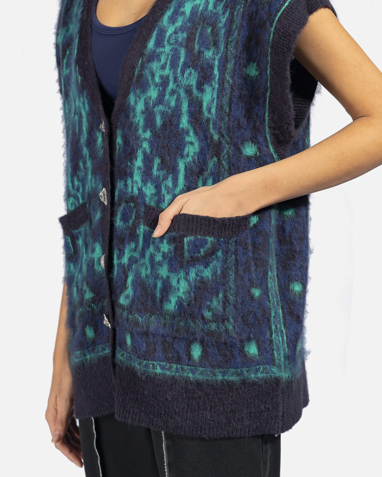 Melody Ehsani Women Tops Baba's Fuzzy Sweater Vest in Navy