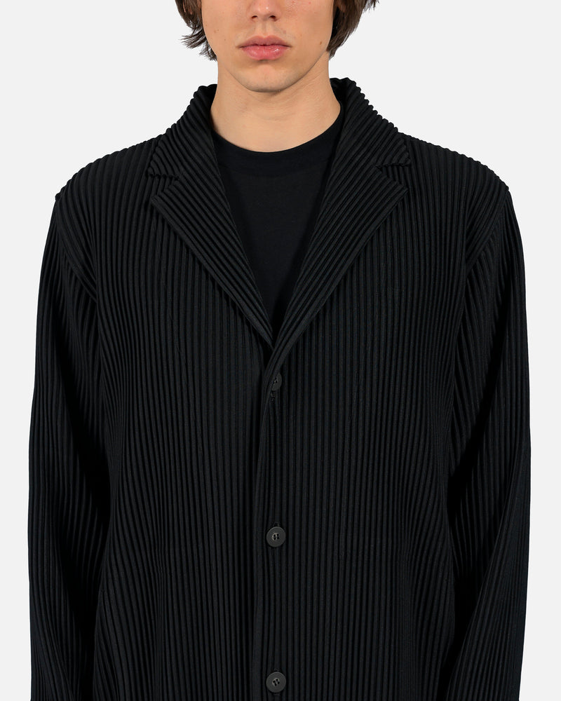 Homme Plissé Issey Miyake Men's Jackets Basic Pleated Long Blazer in Black