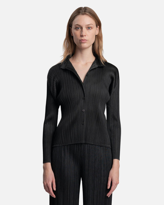 Pleats Please Issey Miyake Women Tops Basics Button Shirt in Black