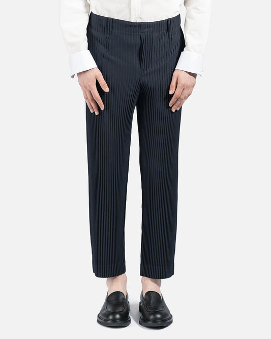 Homme Plissé Issey Miyake Men's Pants Basics Pleated Trousers in Navy