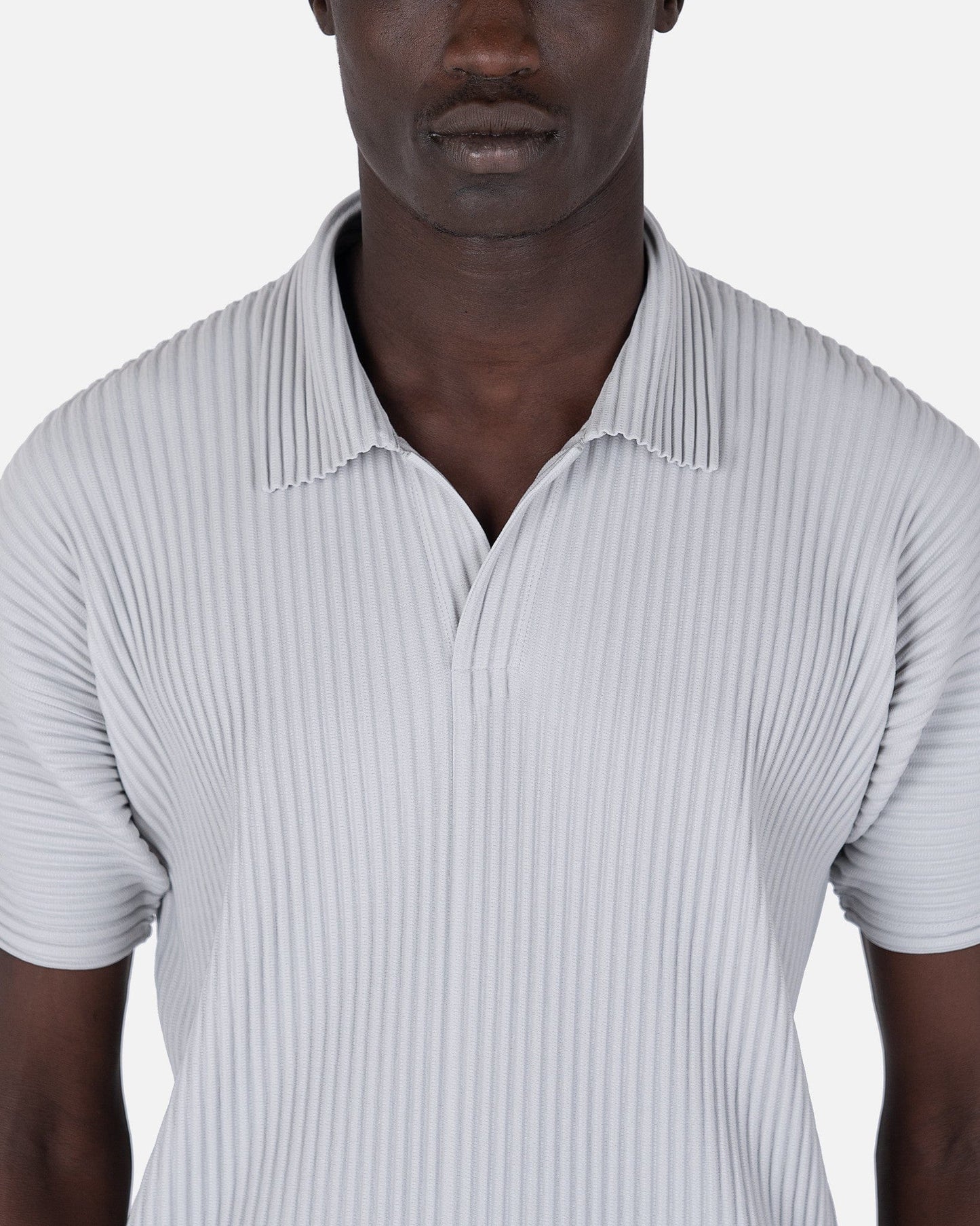 Homme Plissé Issey Miyake Men's Tops Basics Polo in Light Gray