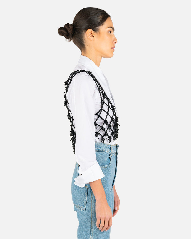 Ganni Women Tops Beaded Netting Crop Top in Black