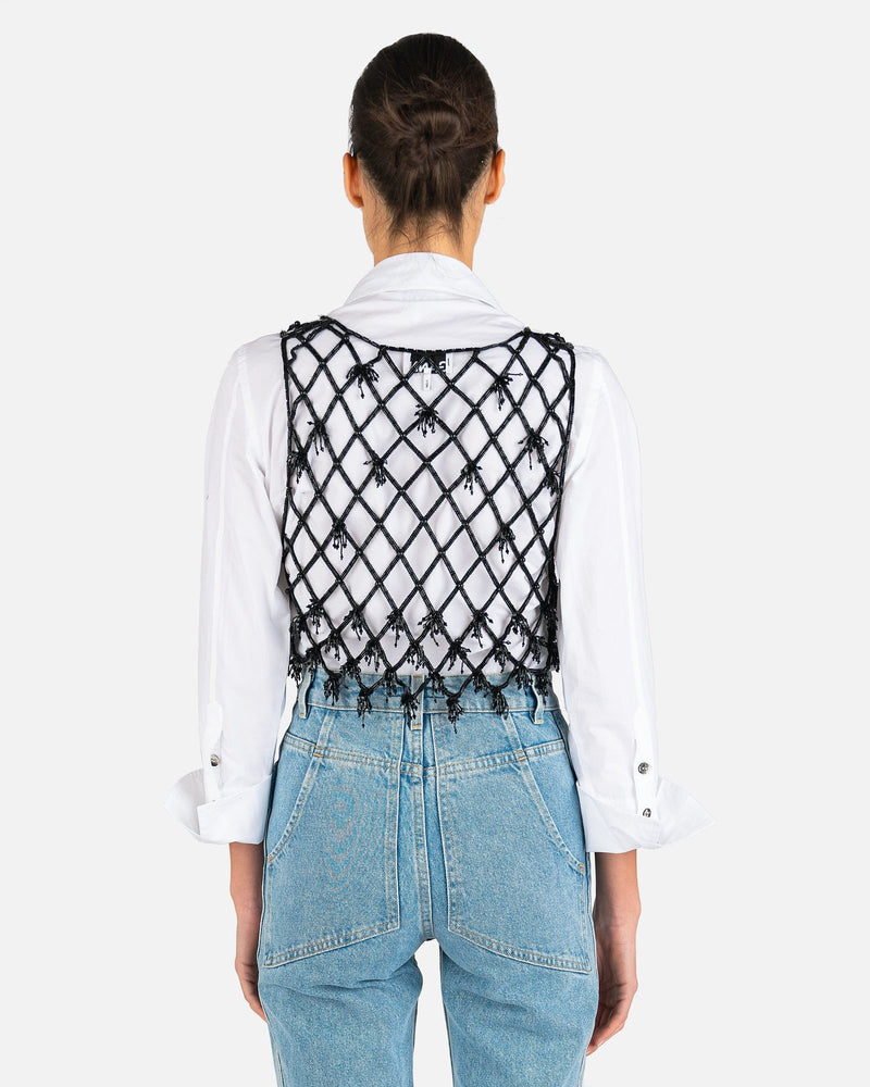 Ganni Women Tops Beaded Netting Crop Top in Black