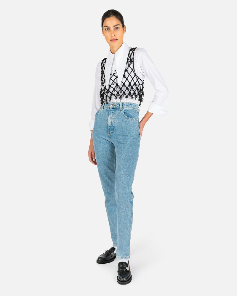 Ganni Women Tops Beaded Netting Crop Top in Black