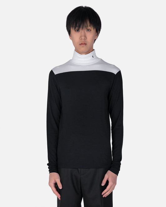 Raf Simons Mens Sweater Bicolor Turtle with R Embroidery in Black/White