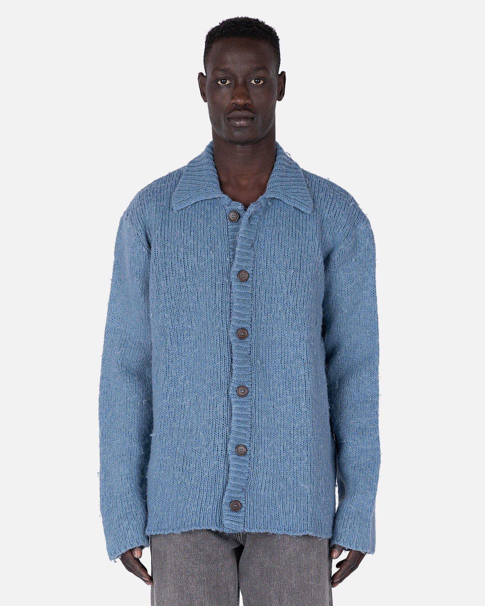 Our Legacy mens sweater Big Cardigan in Funky Blue Acrylic