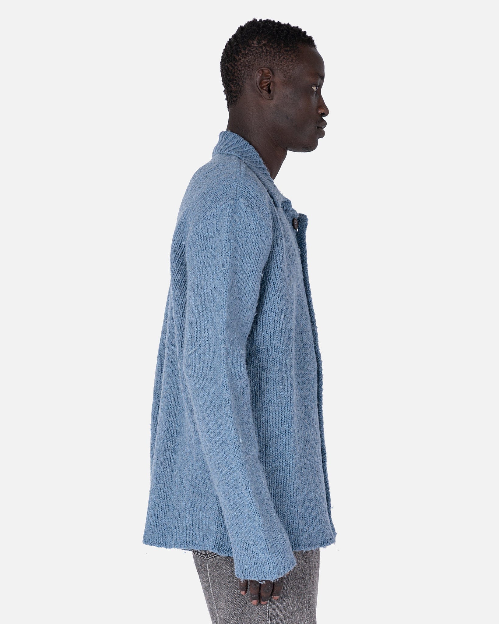 Our Legacy mens sweater Big Cardigan in Funky Blue Acrylic