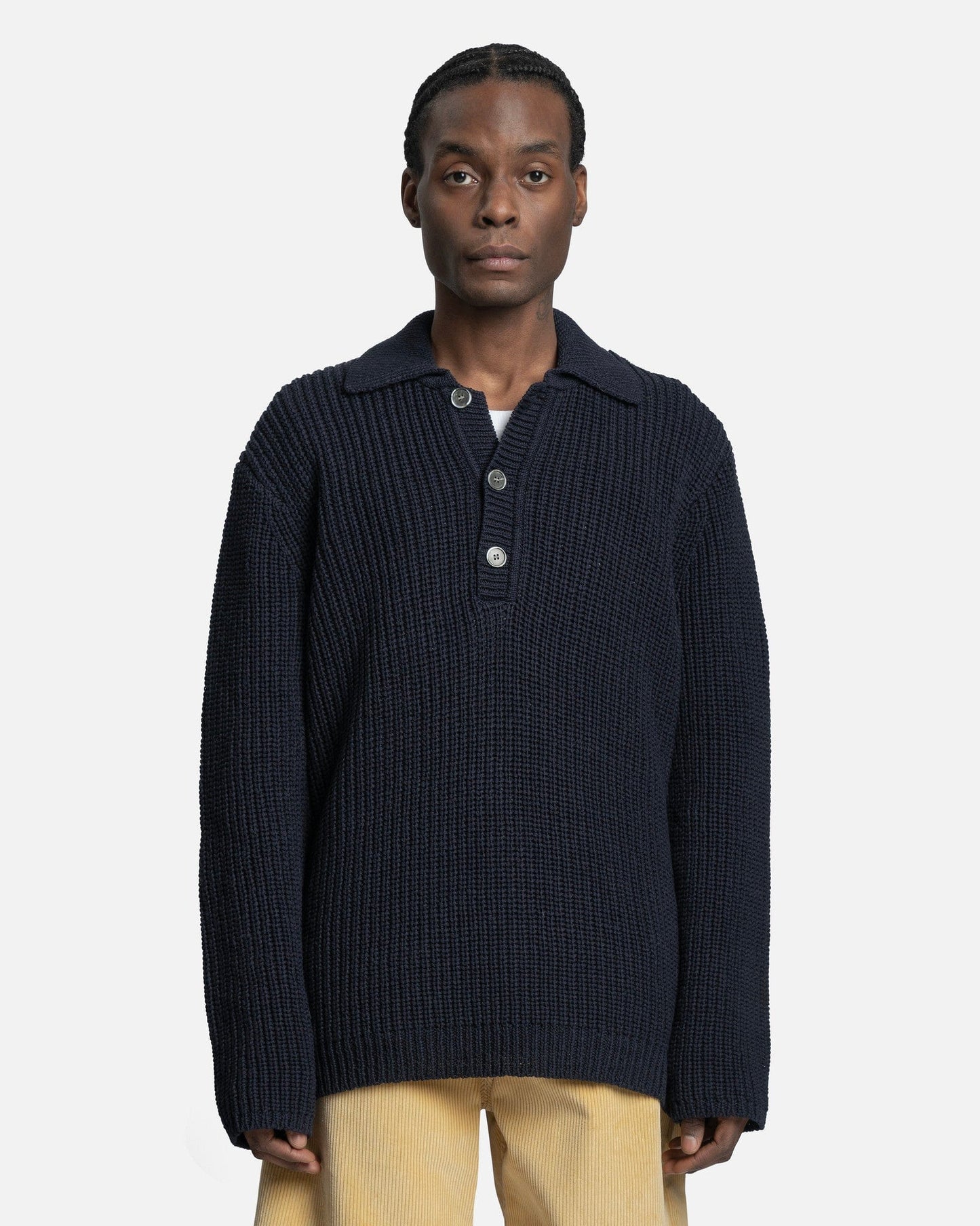 Our Legacy Men's Sweater Big Piquet in Navy Chunky Cotton Rib