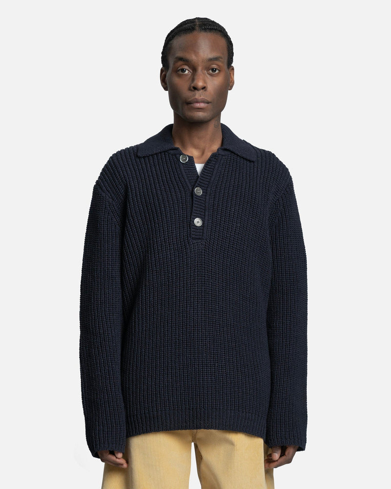 Our Legacy Men's Sweater Big Piquet in Navy Chunky Cotton Rib