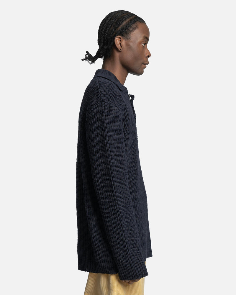 Our Legacy Men's Sweater Big Piquet in Navy Chunky Cotton Rib
