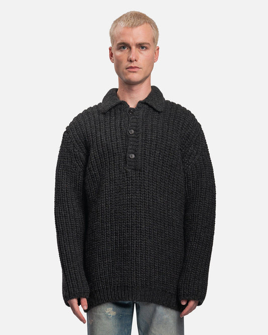 Our Legacy Men's Sweater Big Piquet in Wolf Grey Chunky Wool