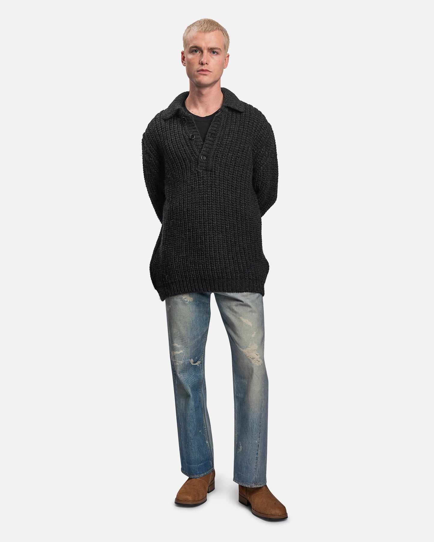Our Legacy Men's Sweater Big Piquet in Wolf Grey Chunky Wool