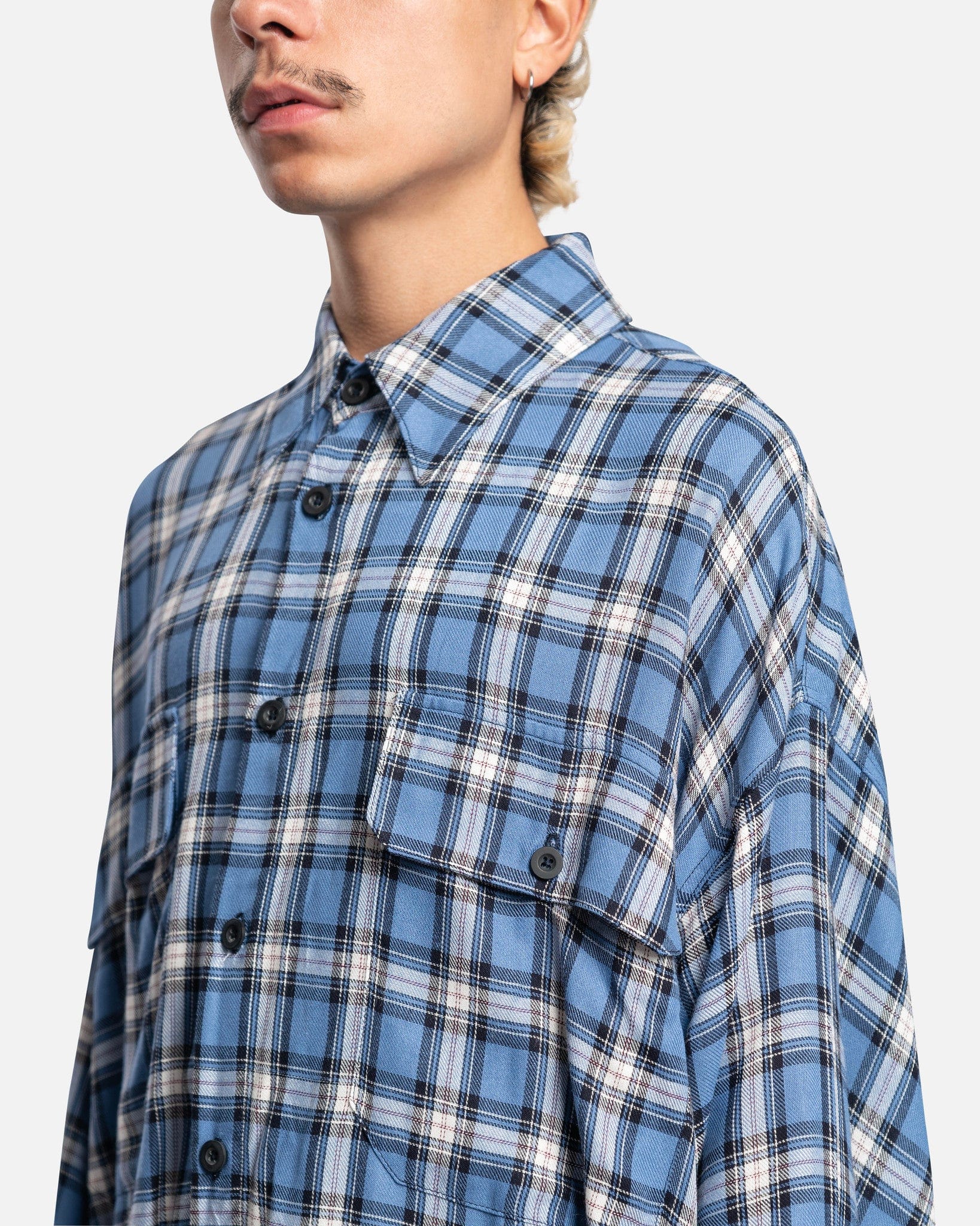 Willy Chavarria Men's Shirts Big Willy LS Shirt in Blue Plaid
