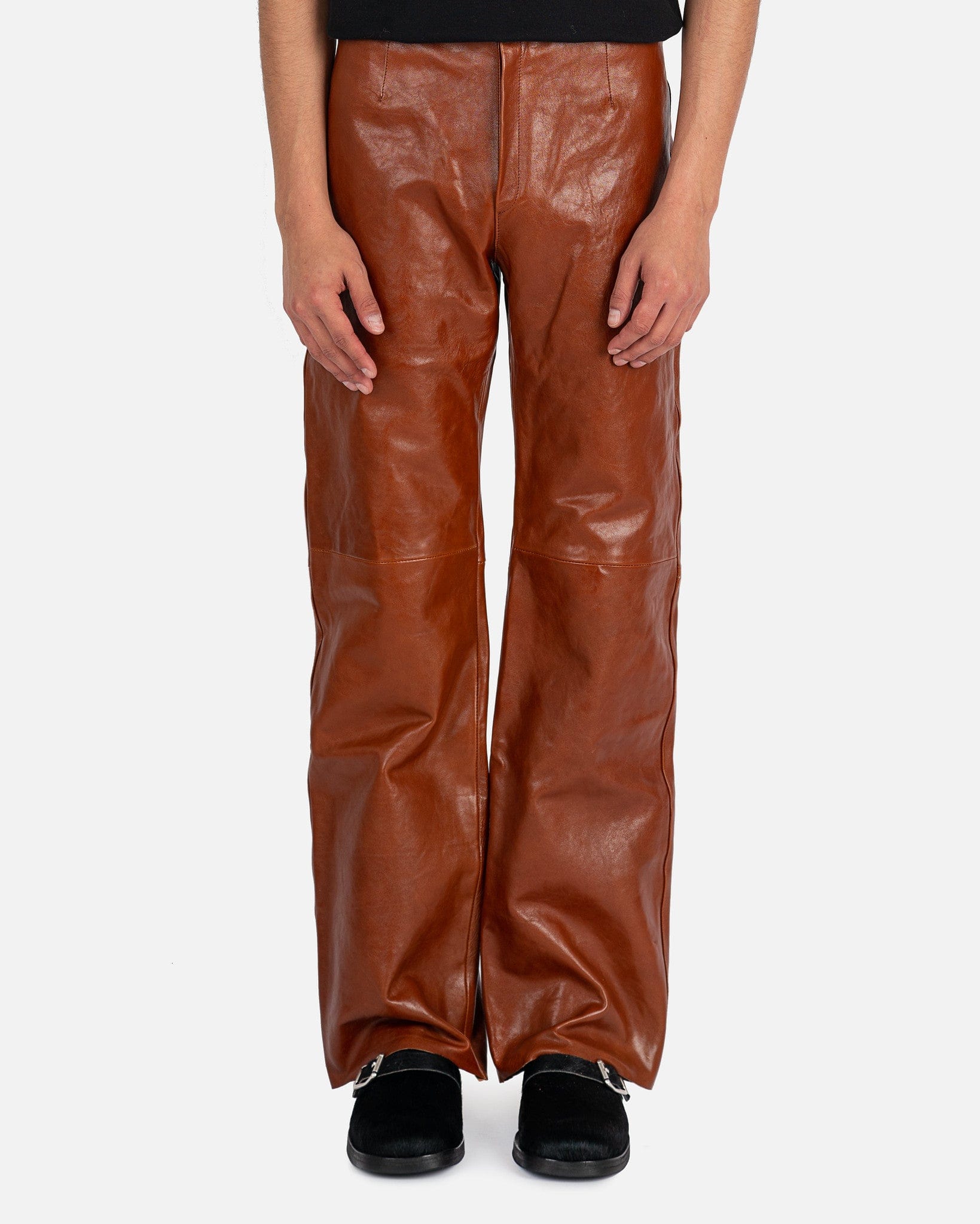 Our Legacy Men's Pants Biker Trousers in Cognac Brown Leather