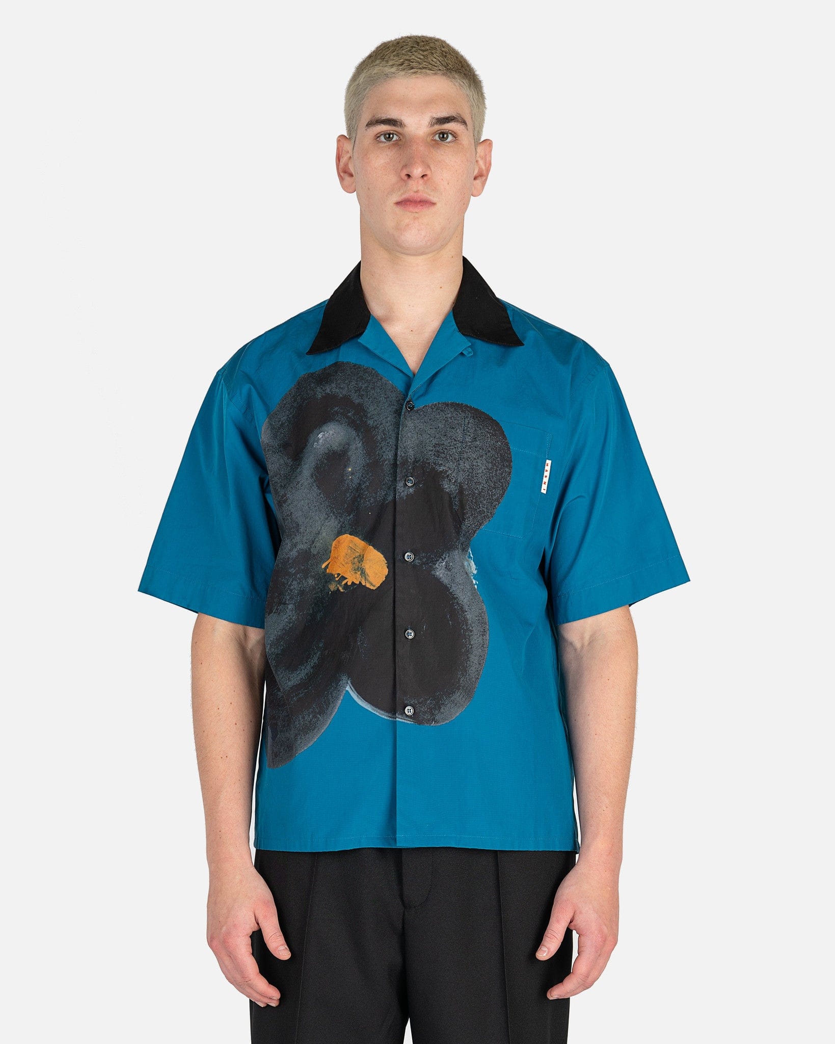 Black Daisy Print Poplin Shirt in Blue – SVRN