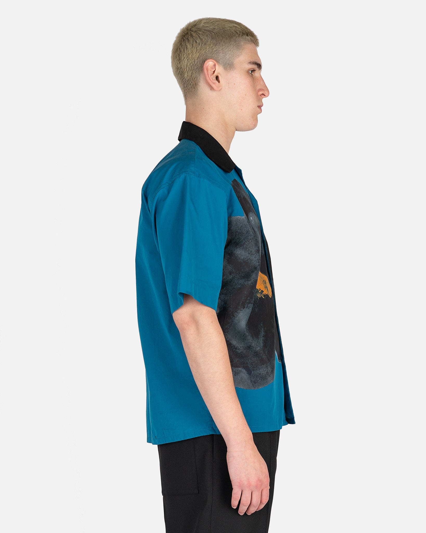 Marni Men's Shirts Black Daisy Print Poplin Shirt in Blue