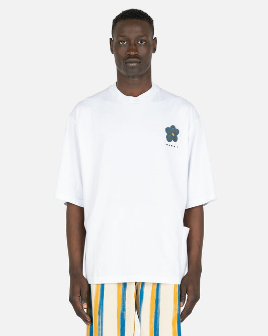 Marni Men's T-Shirts Black Daisy Print T-Shirt in Lilly White