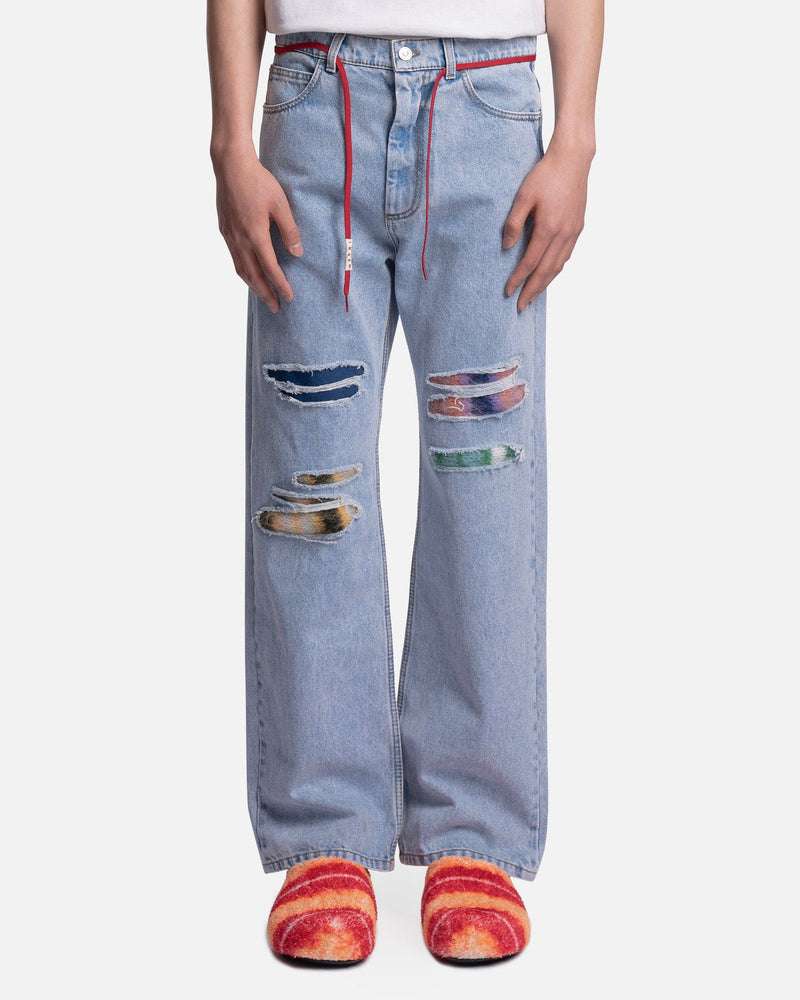 Marni Men's Pants Bleached Coated Denim in Illusion Blue