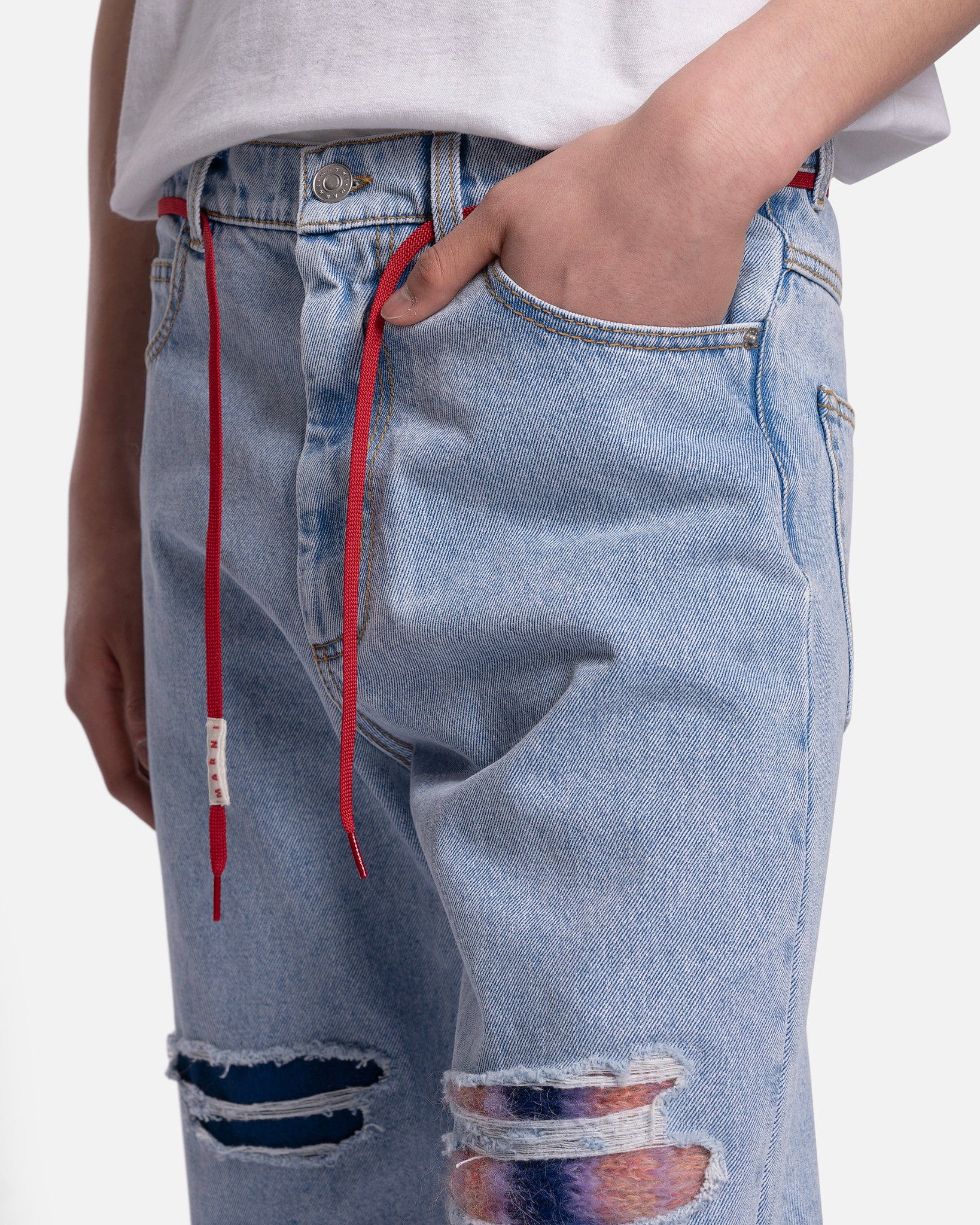 Marni Men's Pants Bleached Coated Denim in Illusion Blue