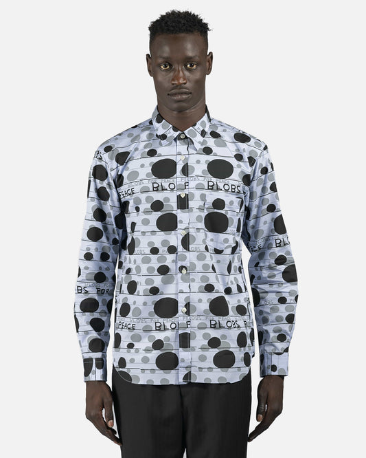 Comme des Garcons Homme Deux Men's Shirts Blobs for Peace Button-Up in Pale Blue