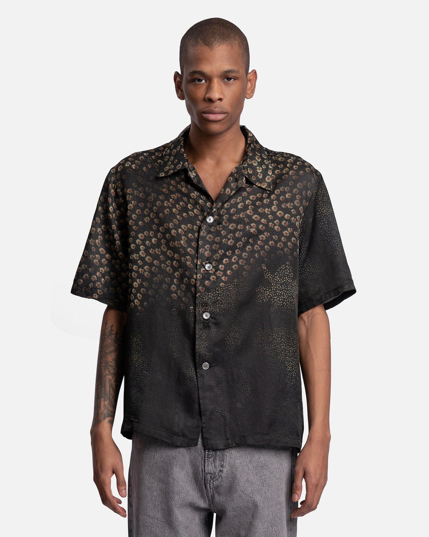 Our Legacy Men's Shirts Box Shirt Short Sleeve in Dark Flower Print