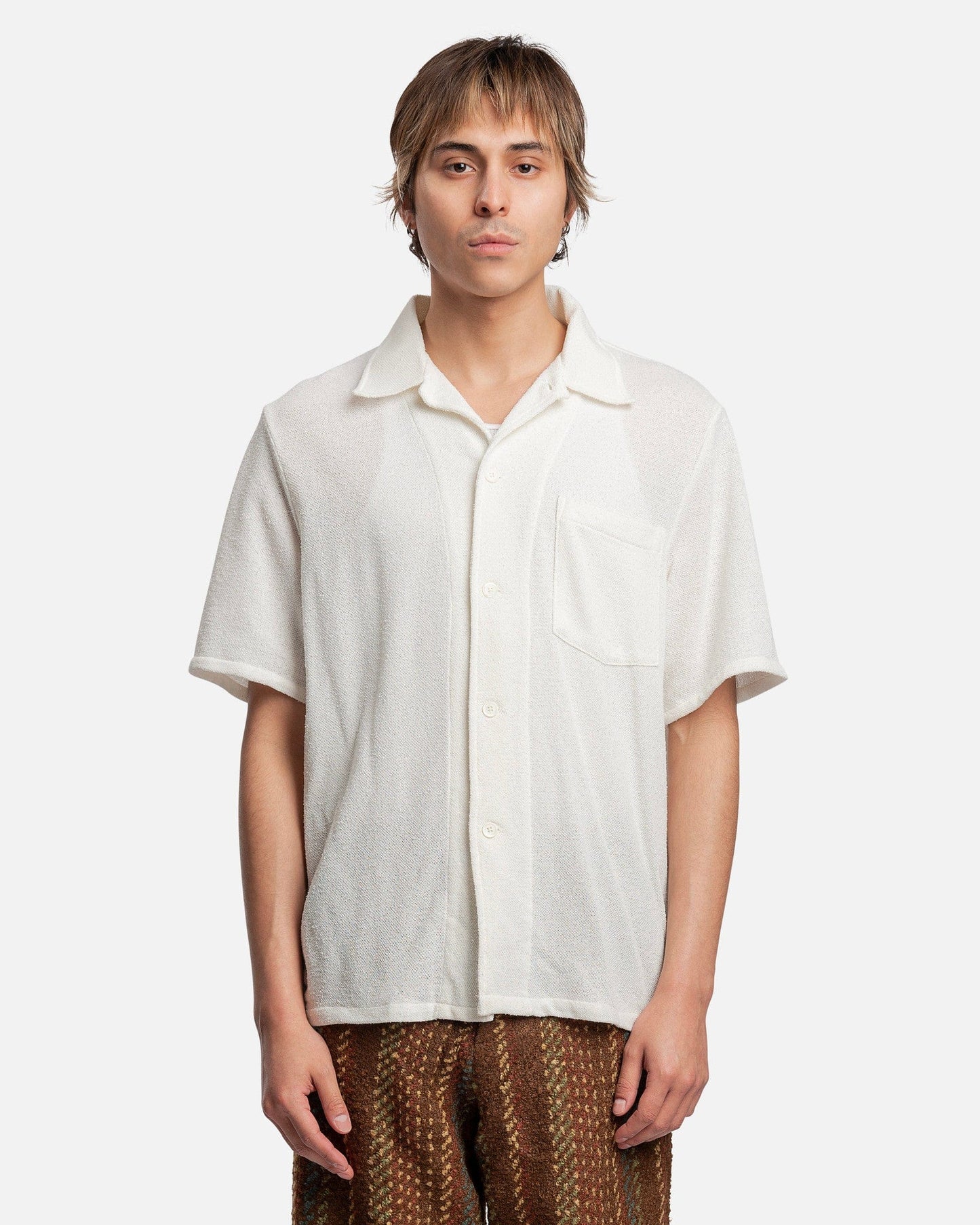 Our Legacy Men's Shirts Box Shirt Short Sleeve in White Boucle