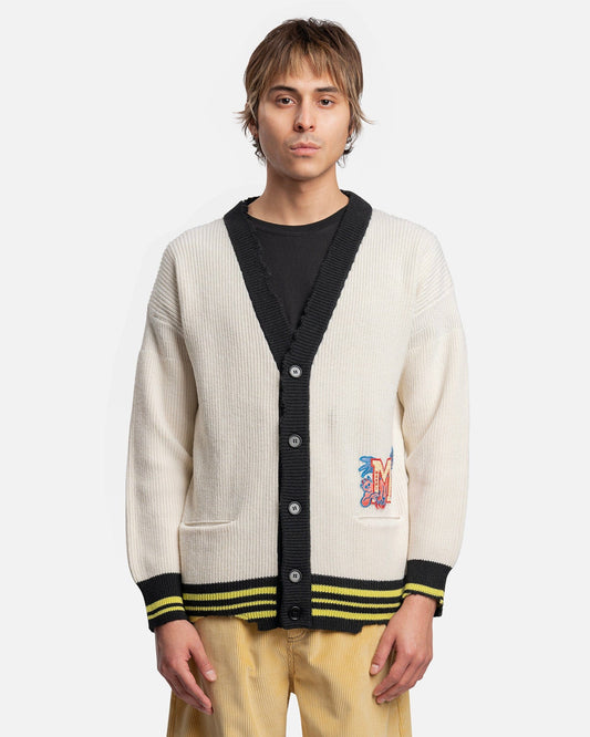 Marni Men's Sweater Broken Fisherman Cardigan in Antique White