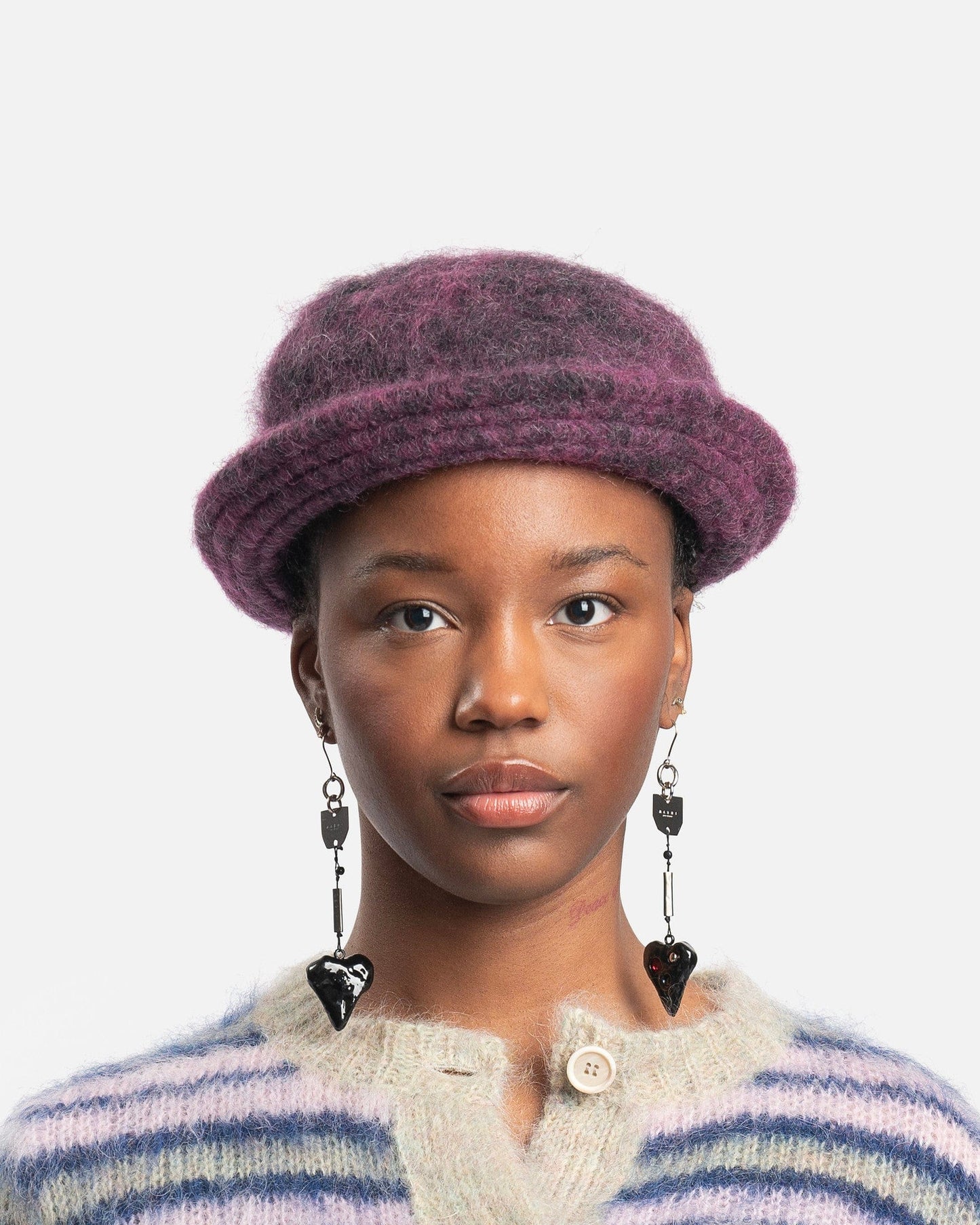 Marni Women's Hats Brushed Wool Check Hat in Dry Rose