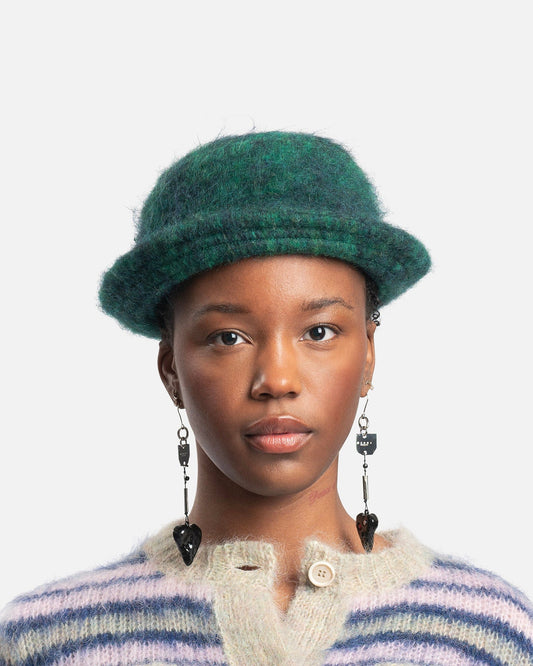 Marni Men's Hats Brushed Wool Check Hat in Gazebo