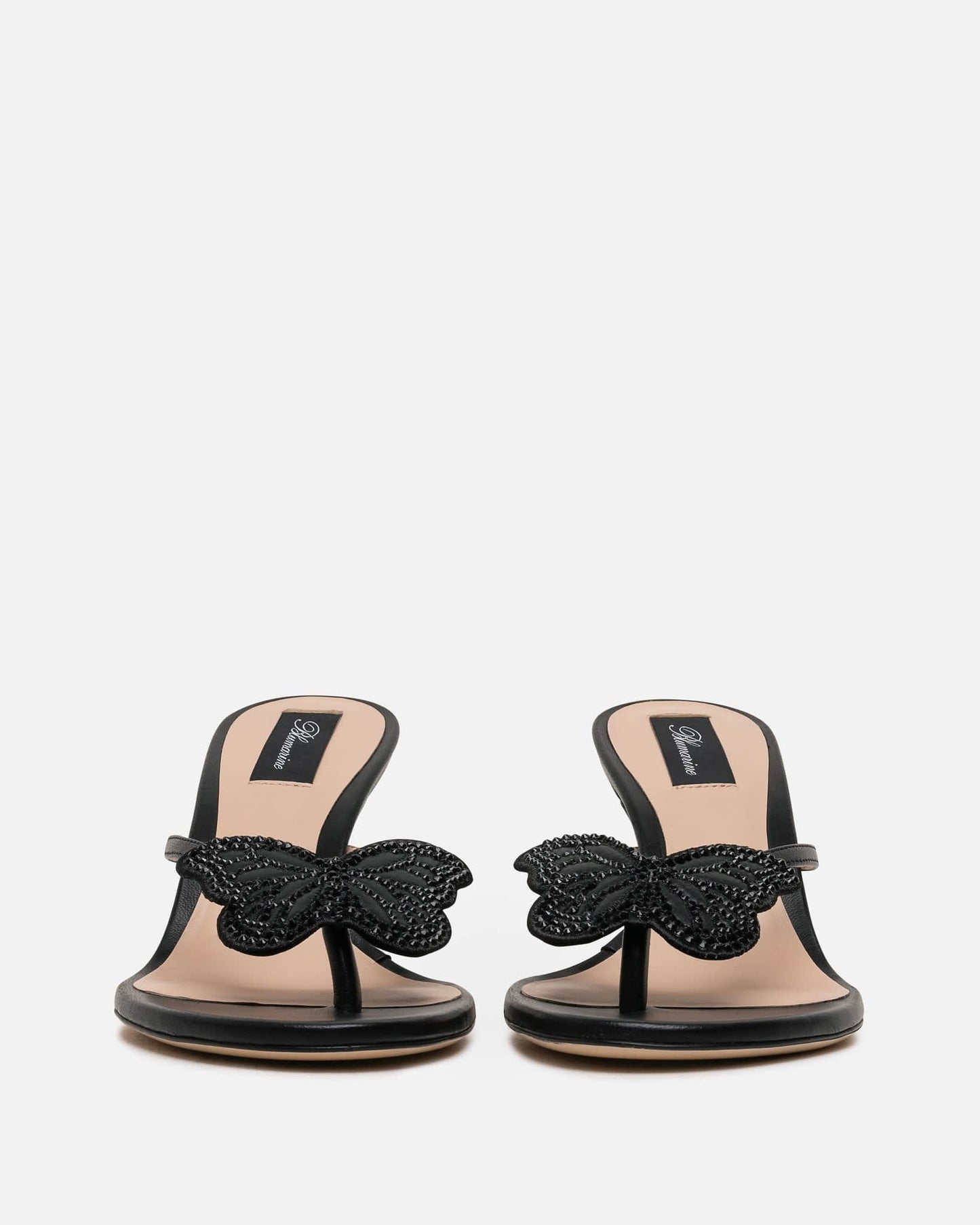 Blumarine Women Heels Butterflies and Rhinestones Thong Sandals in Black