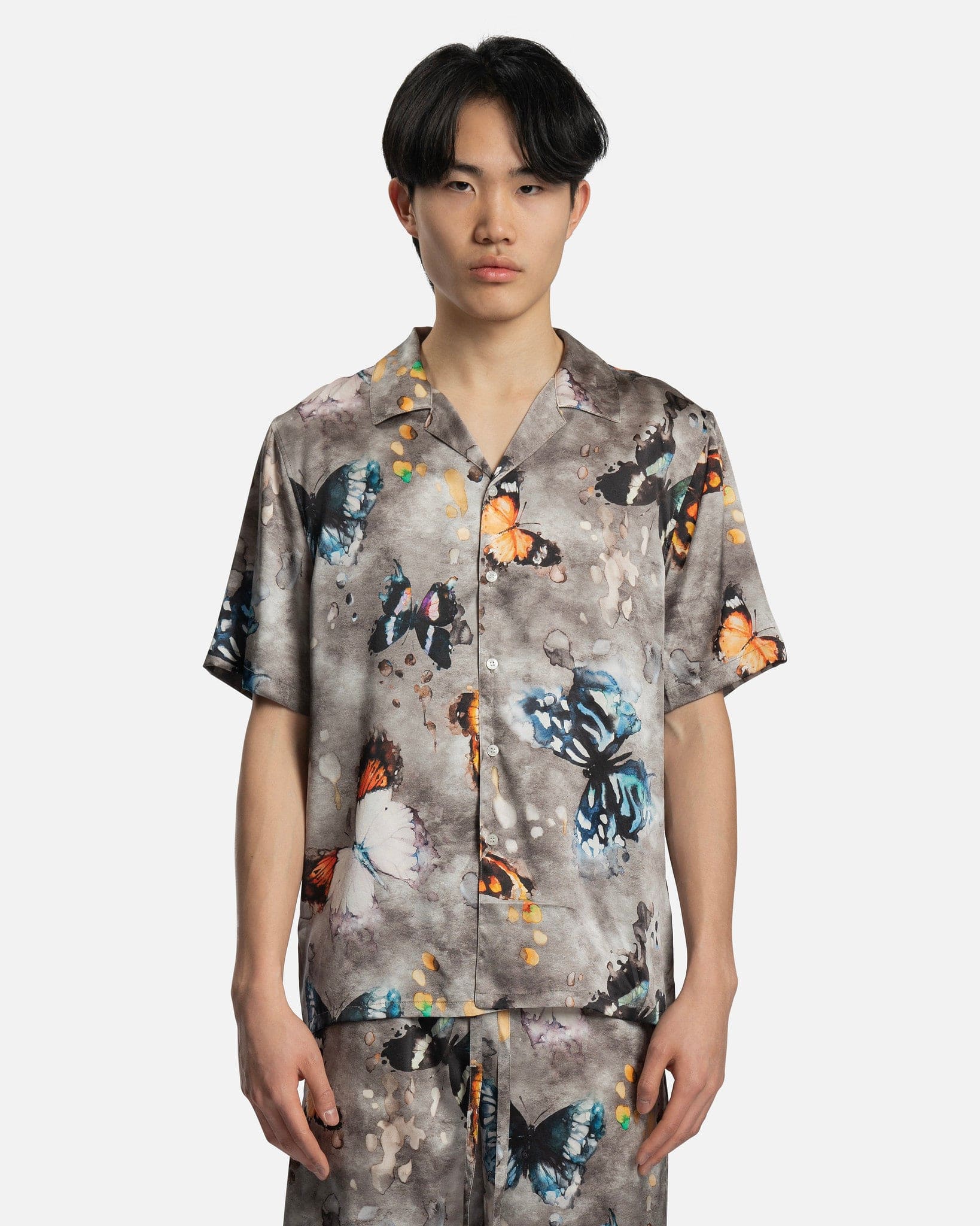 Nahmias Men's Shirts Butterfly Silk S/S Button Down in Butterfly Gray