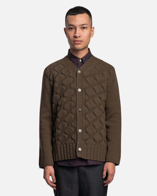 Comme des Garcons Homme Deux Men's Sweater Button Up Wool Cardigan in Khaki