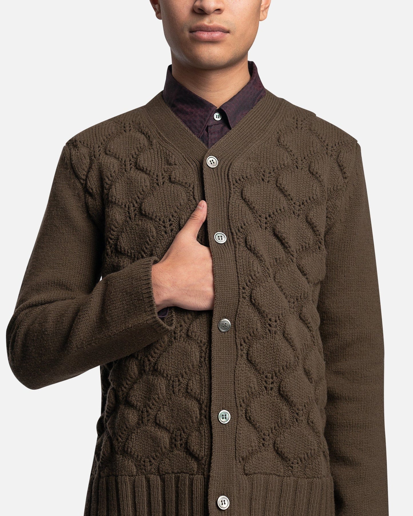 Comme des Garcons Homme Deux Men's Sweater Button Up Wool Cardigan in Khaki