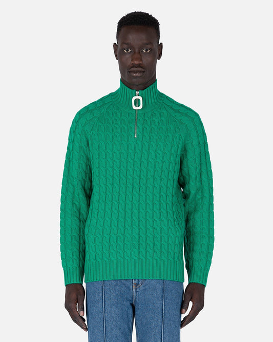 JW Anderson mens sweater Cable Knit Henley Jumper in Green