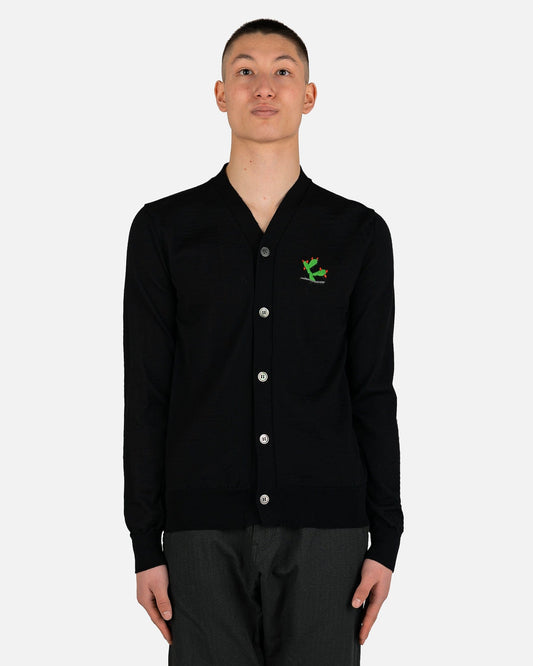 Comme des Garcons Homme Deux mens sweater Cactus Embroidered Wool Cardigan in Black