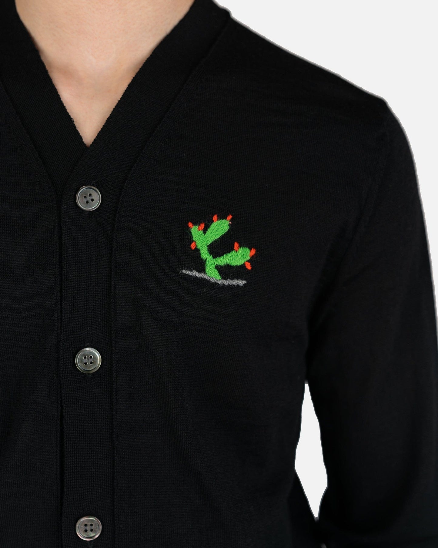 Comme des Garcons Homme Deux mens sweater Cactus Embroidered Wool Cardigan in Black