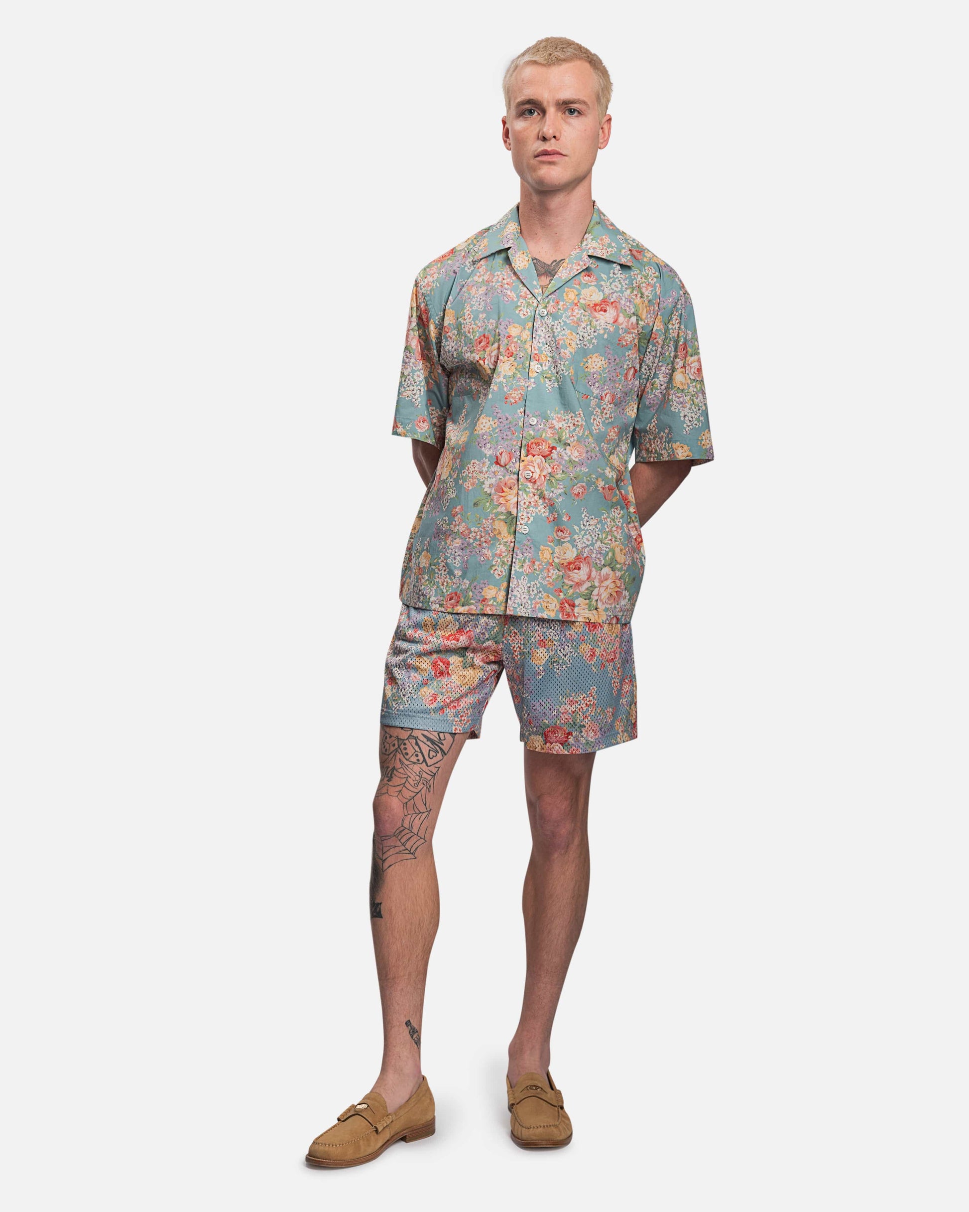 John Elliott Men's Shirts Camp Shirt in Blue Tuscan Floral