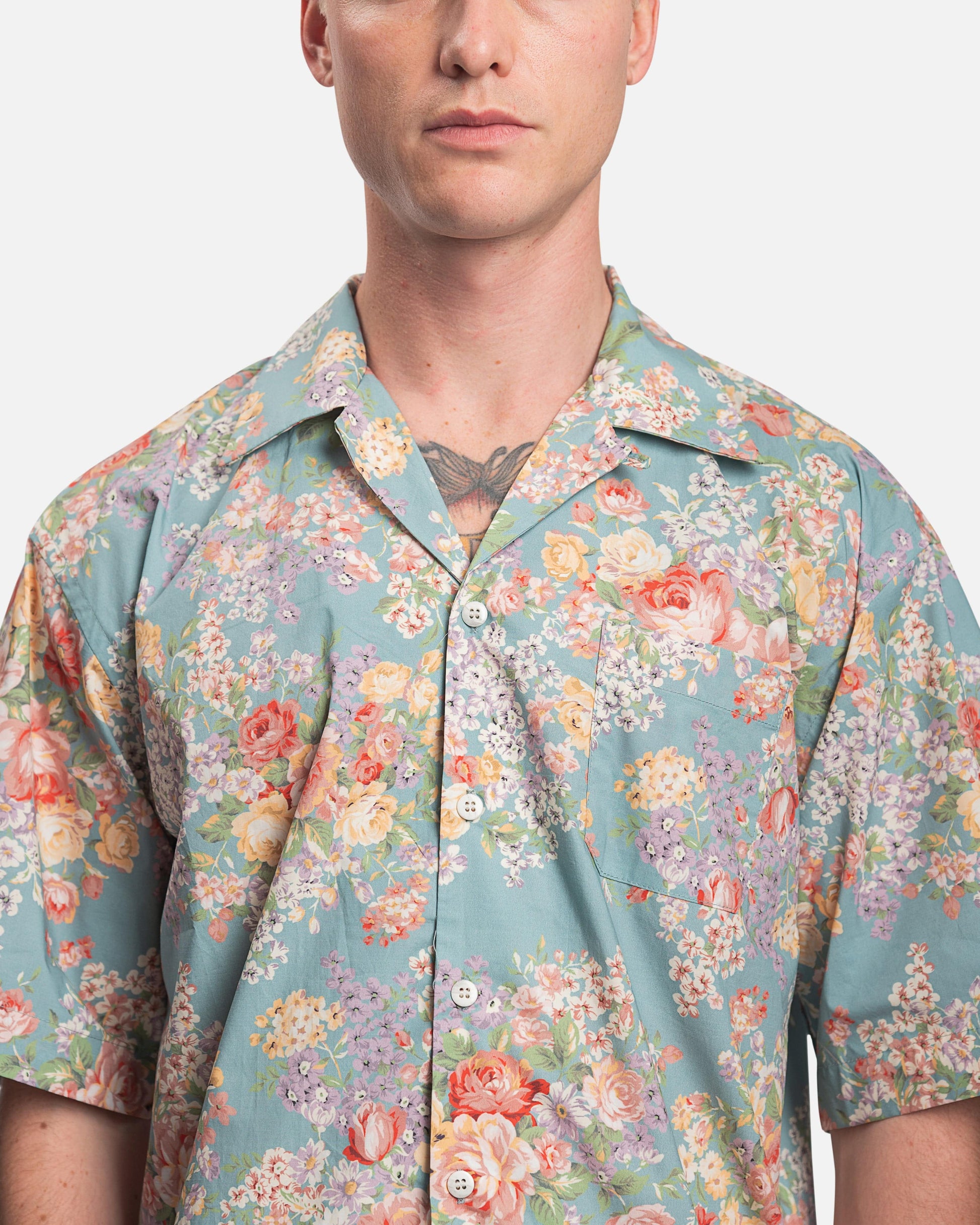John Elliott Men's Shirts Camp Shirt in Blue Tuscan Floral