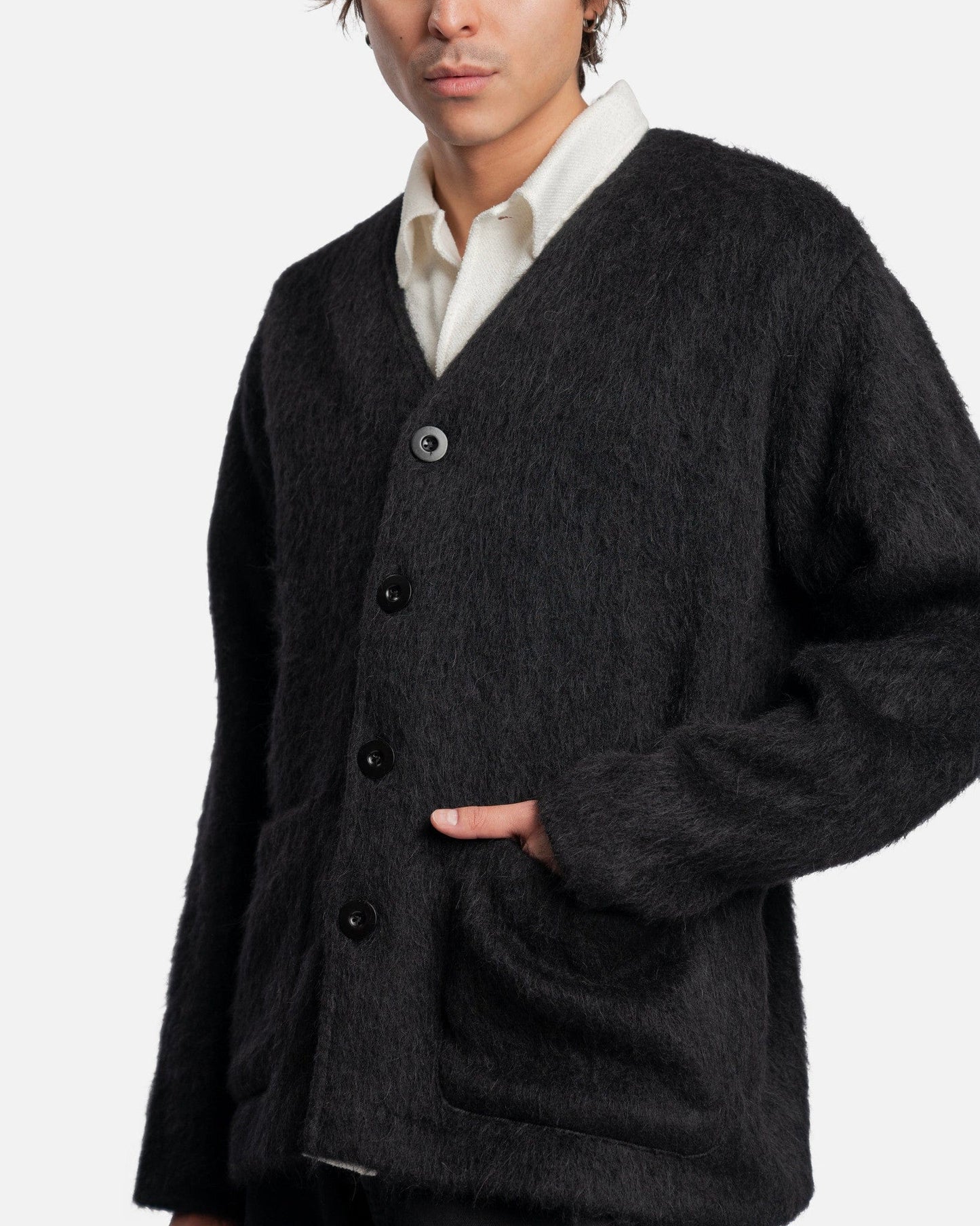 Our Legacy Men's Sweater Cardigan in Black Mohair
