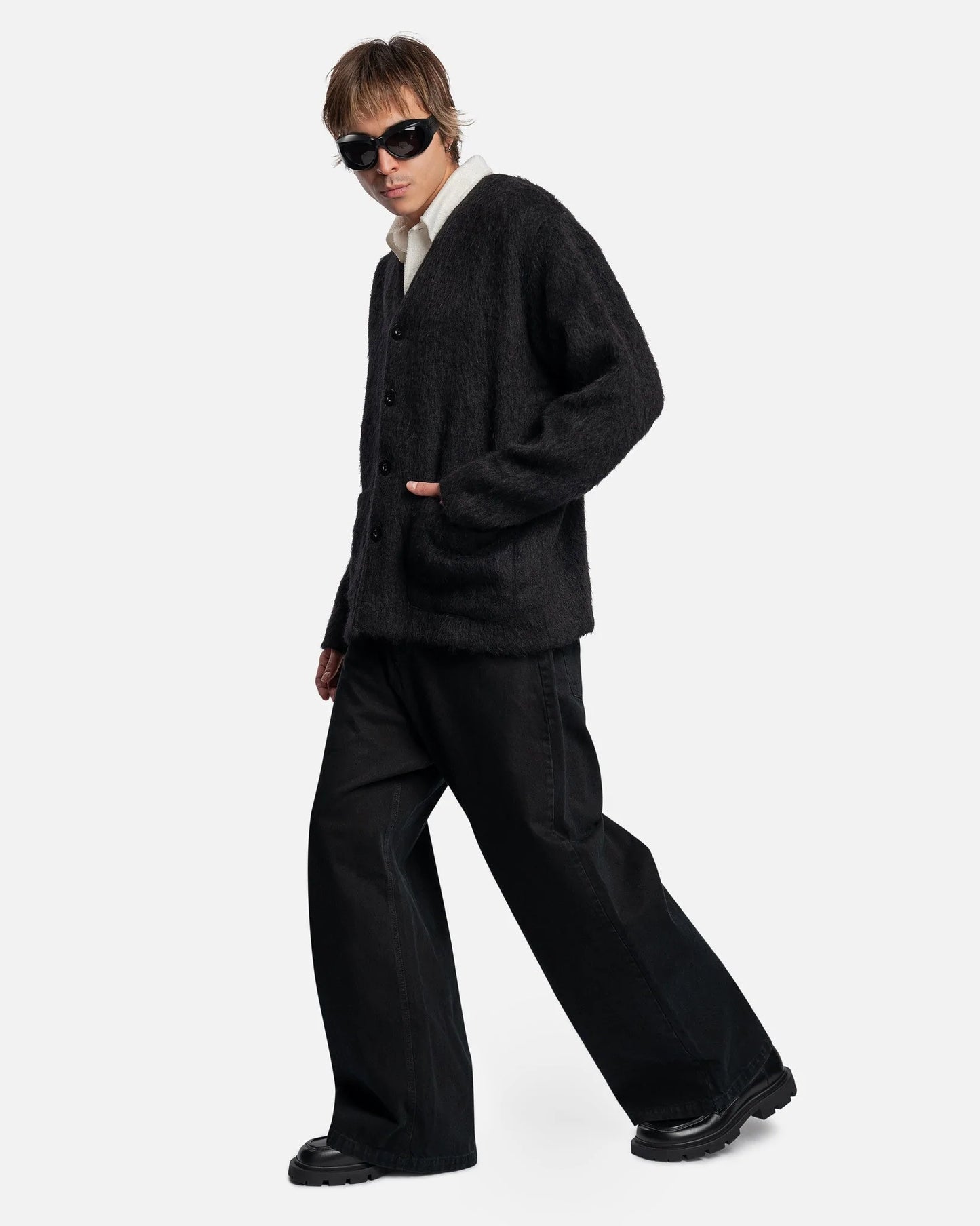 Cardigan in Black Mohair – SVRN Cardigan in Black Mohair – SVRN