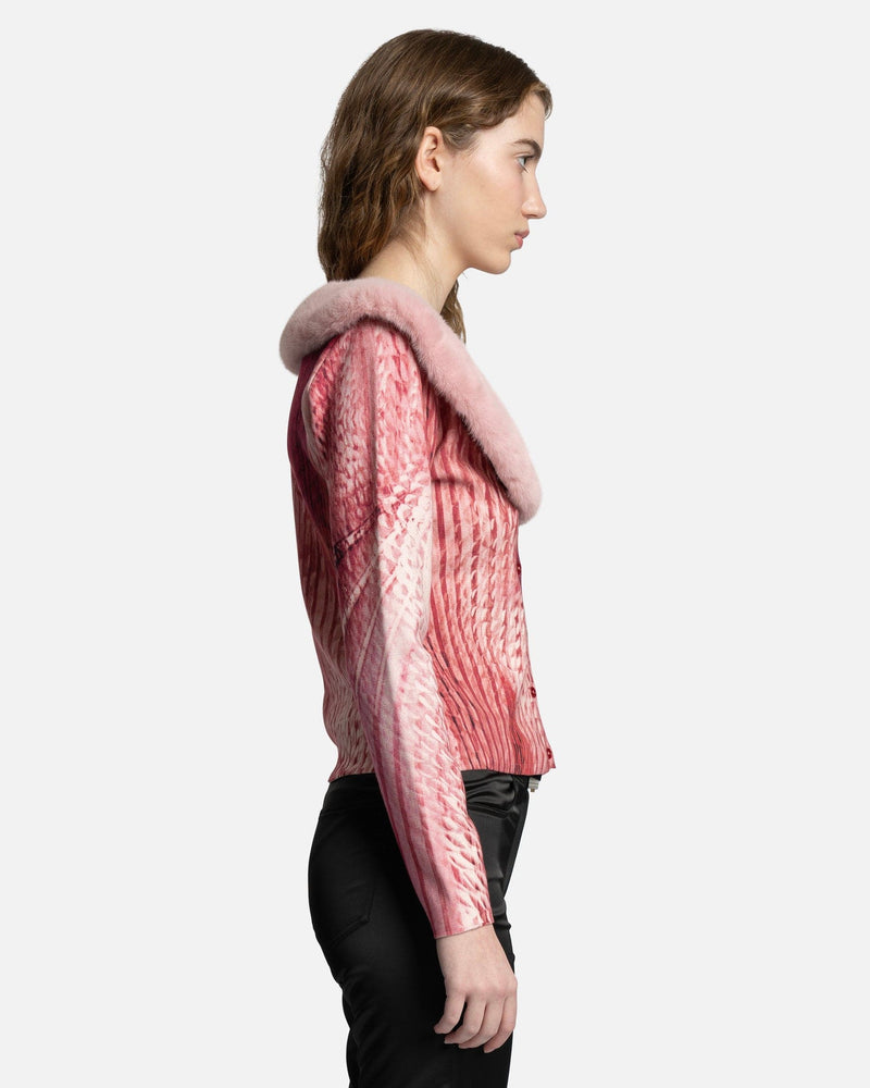 Blumarine Women Sweaters Cardigan w/ Faux Fur in Rogue Noir