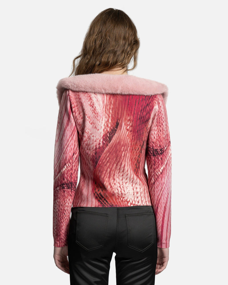 Blumarine Women Sweaters Cardigan w/ Faux Fur in Rogue Noir